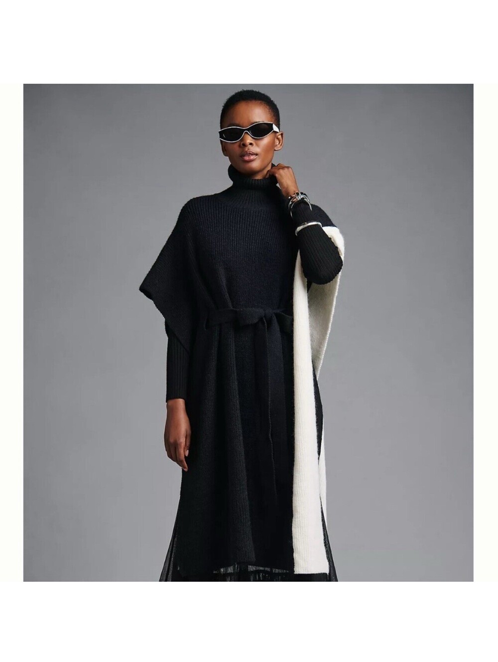 Anthropologie Long Sweater Black And White, Color Block  O/S by Maeve